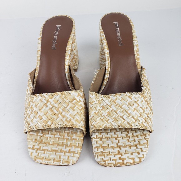 Jeffrey Campbell Melange-3 White Tan Raffia Squared Toe Woven Slip On Sandal 9 - Picture 11 of 16